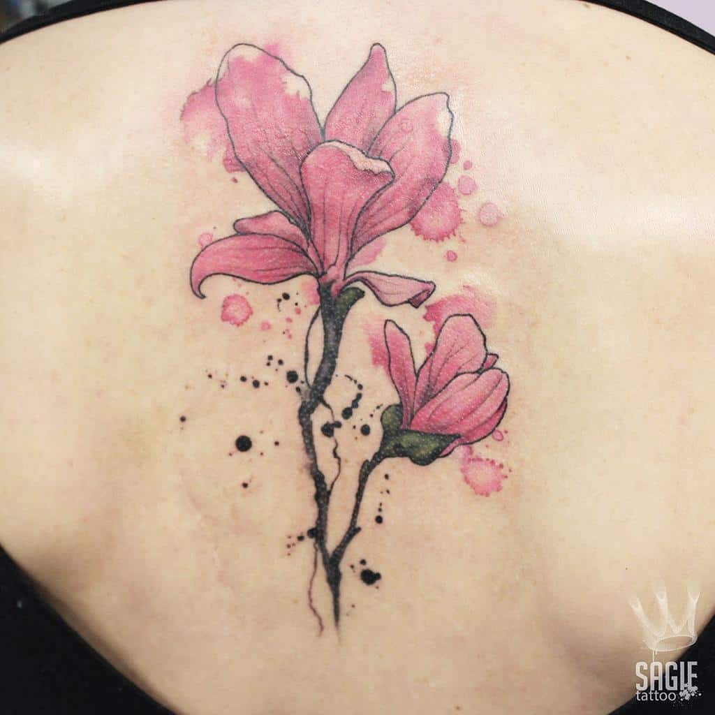 watercolor colored magnolia tattoos sagietattoo