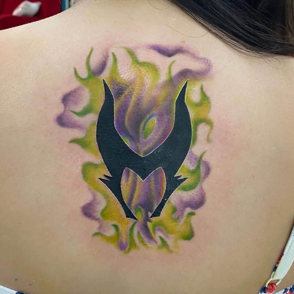watercolor colored maleficent tattoos carolla_deville