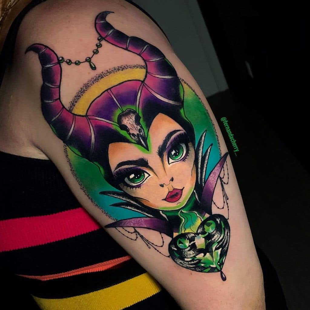 Watercolor Colored Maleficent Tattoos Fernandacherry