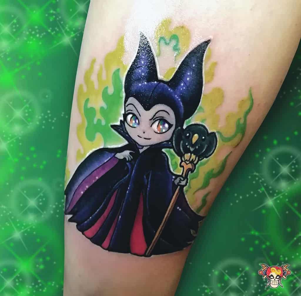 Watercolor Colored Maleficent Tattoos Missaciddoll