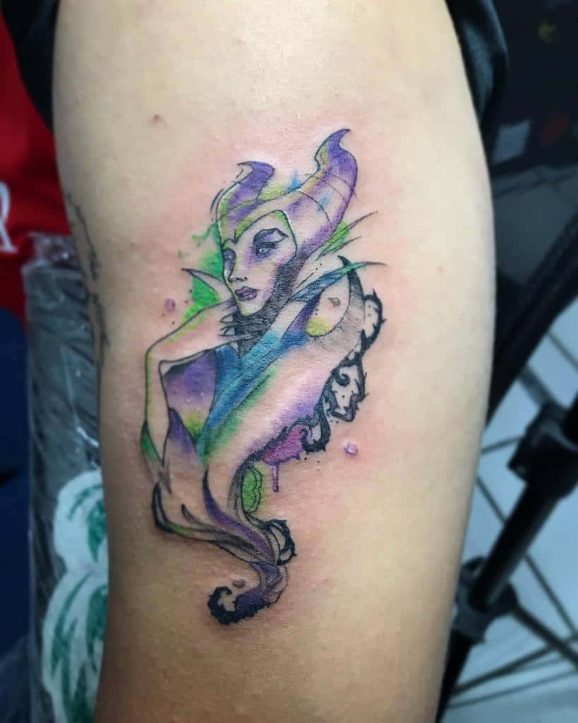 Watercolor Colored Maleficent Tattoos Osbadher
