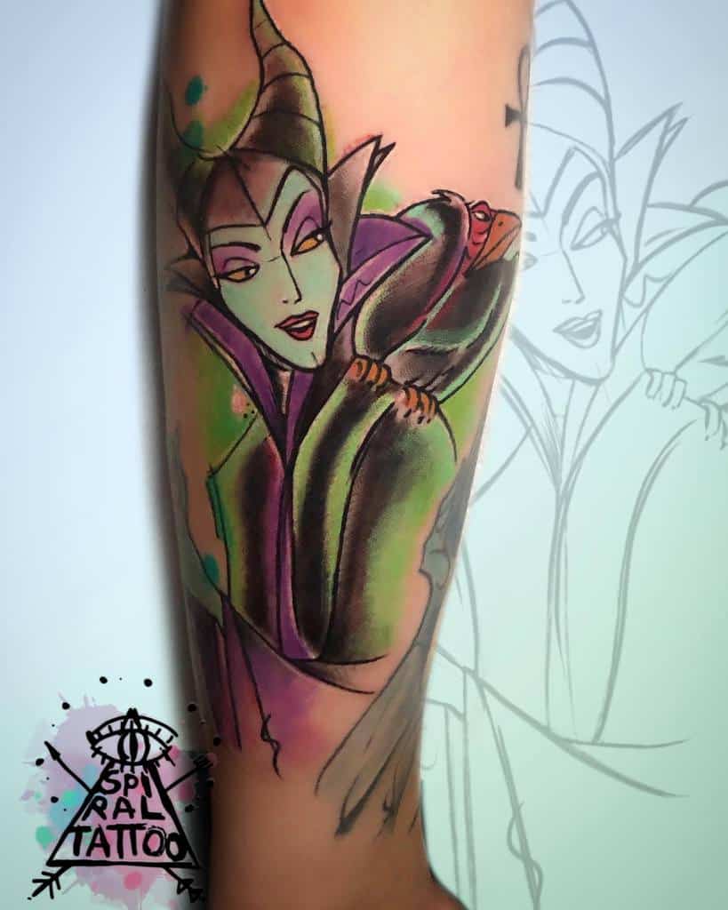 Watercolor Colored Maleficent Tattoos Sofiaspiral