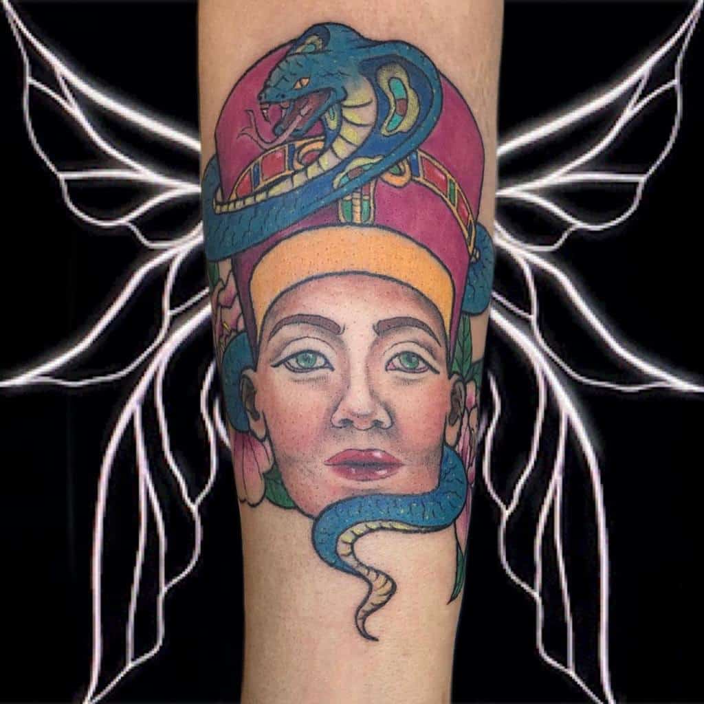 Watercolor Colored Nefertiti Tattoos Inkystinkyray