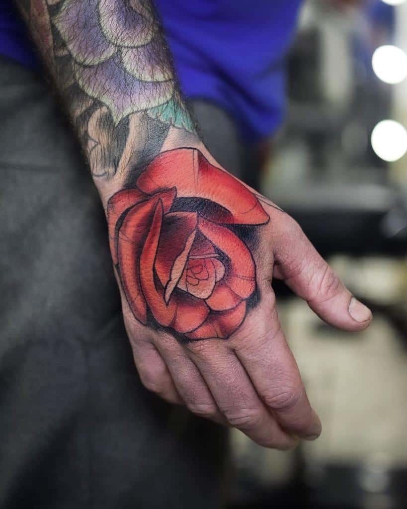 watercolor colored rose hand tattoos olliekeabletattoos