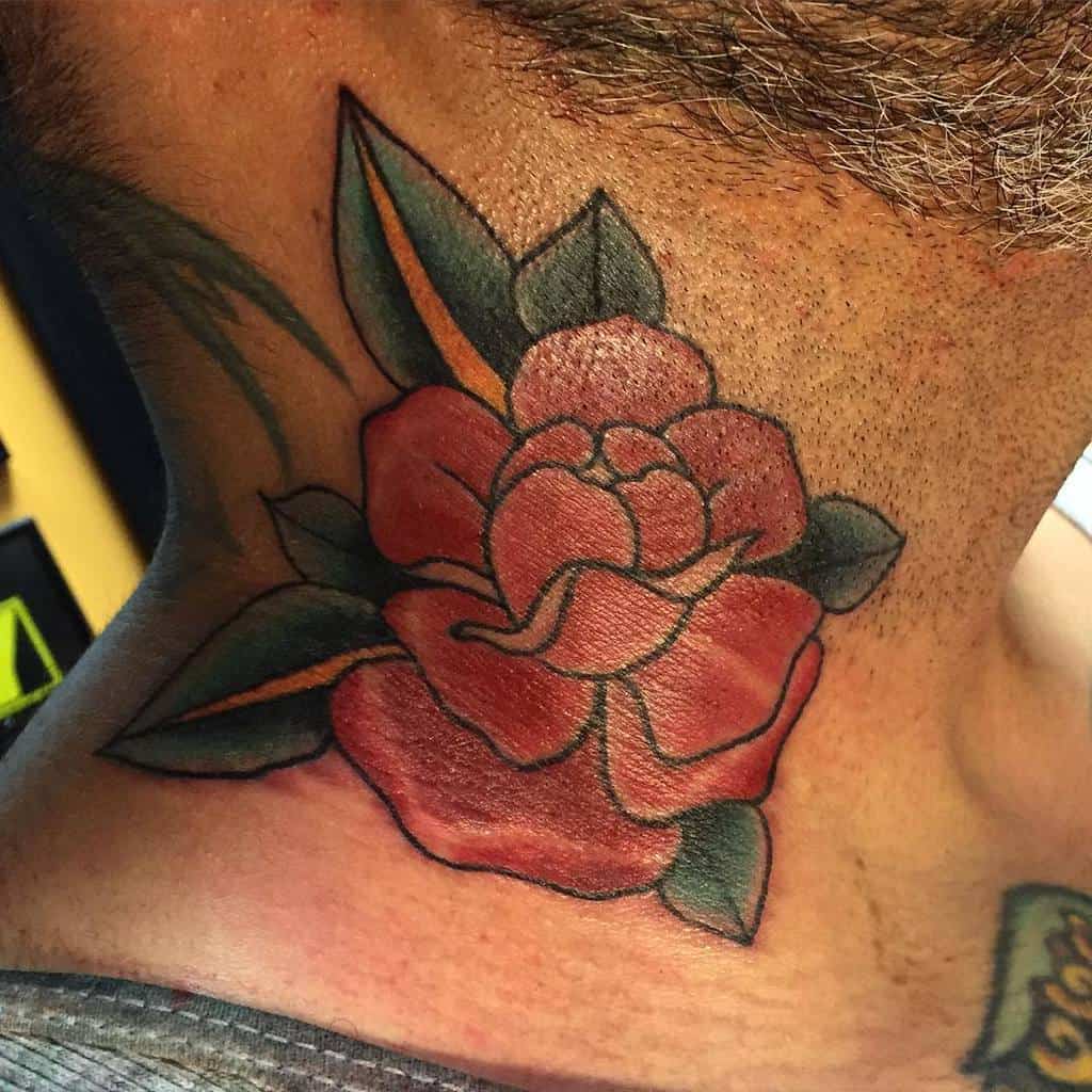 watercolor colored rose neck tattoos chelsbells_tattoos