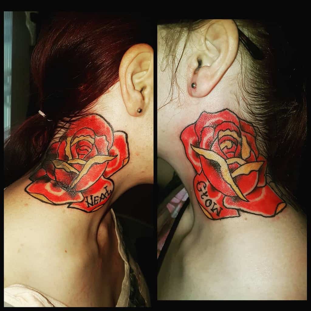 watercolor colored rose neck tattoos sacredboldlines