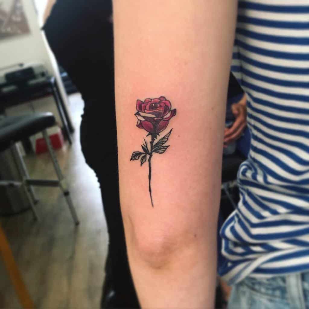 watercolor colored simple rose tattoos staceythomastattoos