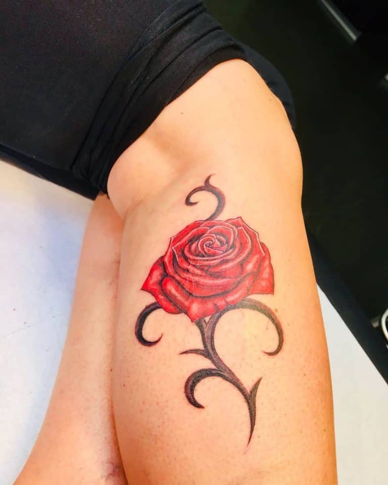 60 Classic Tribal Rose Tattoo Ideas   Watercolor Colored Tribal Rose Tattoos Heiderthomas 768x960 