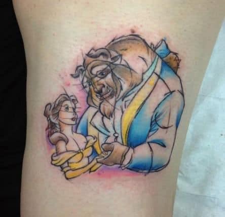 Watercolor Disney Beauty And The Beast Tattoo