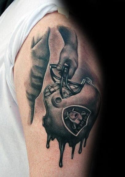Watercolor Dripping Football Helmet Mens Oakland Raiders Arm Tattoos
