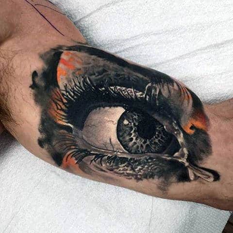 Watercolor Eye Inner Arm Tattoo On Man
