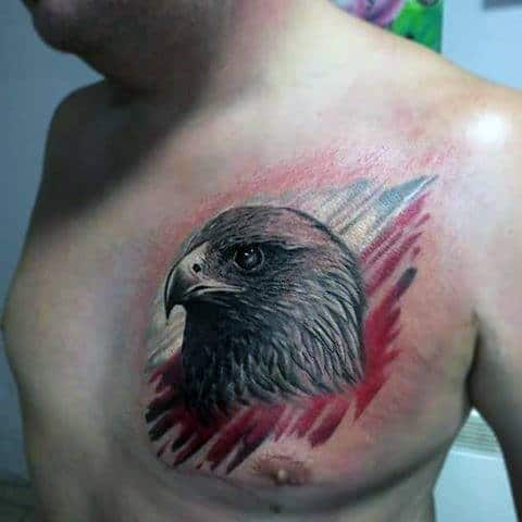 Watercolor Flag With Polish Eagle Mens Upper Chest Tattoo Design Inspiration
