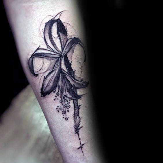 Watercolor Fleur De Lis Tattoos For Gentlemen On Inner Forearm