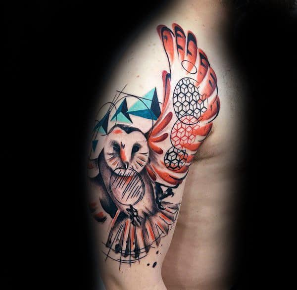 Watercolor Flying Owl Male Coolest Arm Tattoos