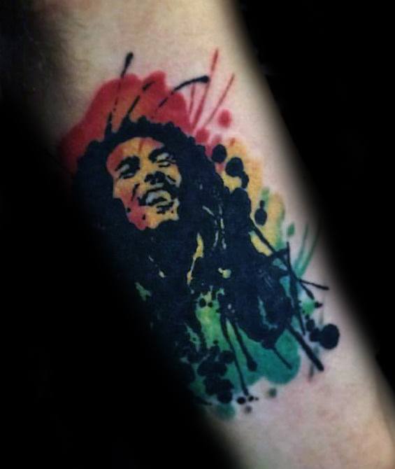 Watercolor Forearm Bob Marley Tattoos Guys