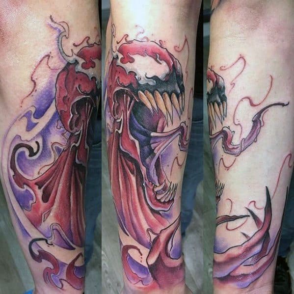 Watercolor Forearm Carnage Mens Tattoo Ideas