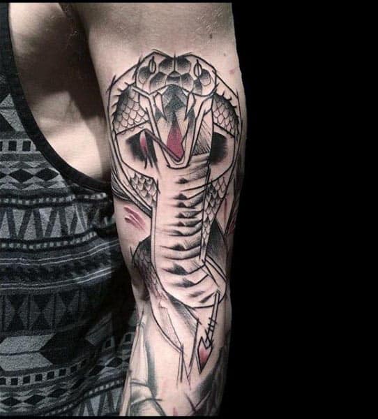 Watercolor Guys Cobra Sleeve Tattoos