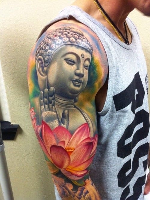 watercolor-guys-lotus-flower-buddha-full-sleeve-tattoo-design