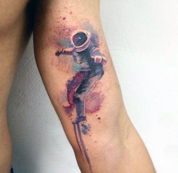 Watercolor Guys Unique Inner Arm Astronaut Tattoo