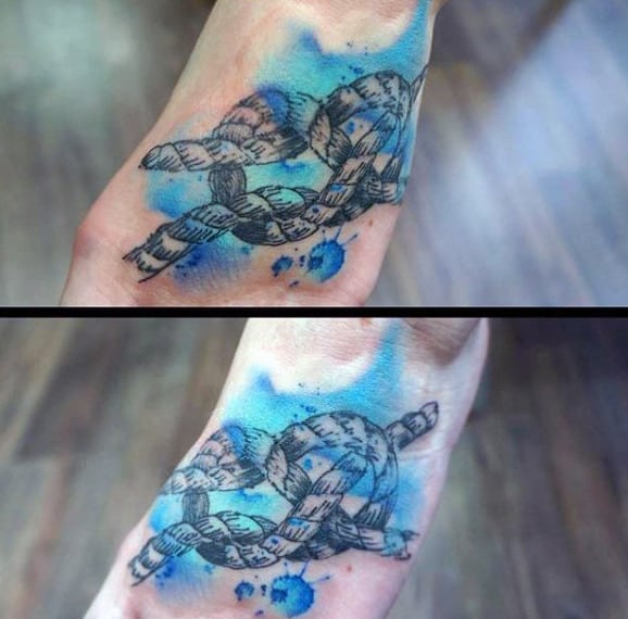Watercolor Knot Mens Blue Ink Foot Tattoos