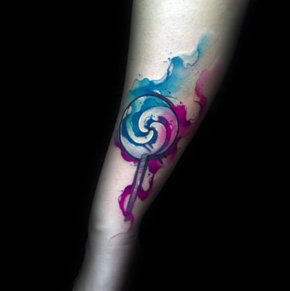 Watercolor Lollipop Male Tattoo Ideas Candy Themed