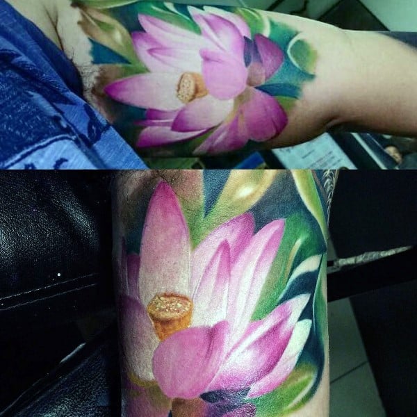 Watercolor Lotus Flower Inner Arm Tattoos