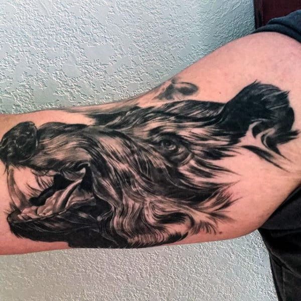 Watercolor Mens Boar Head Tattoo On Inner Arm