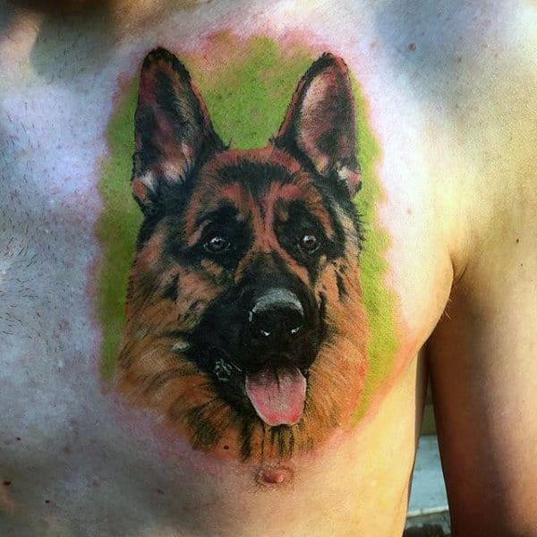 Watercolor Mens German Shepherd Chest Tattoos