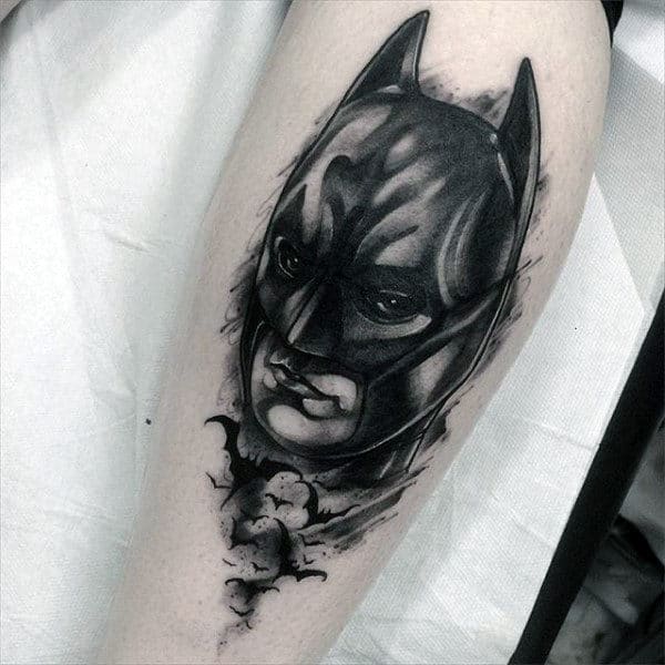 Watercolor Mens Leg Batman Tattoos