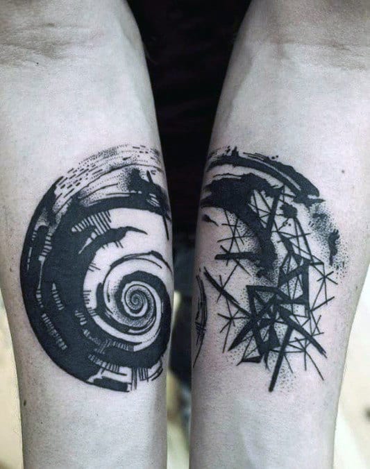 Watercolor Mens Spiral Seashell Tattoos On Inner Forearms