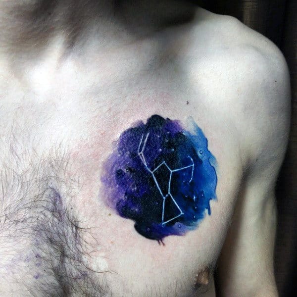 Watercolor Mens Upper Chest Constellations Tattoos