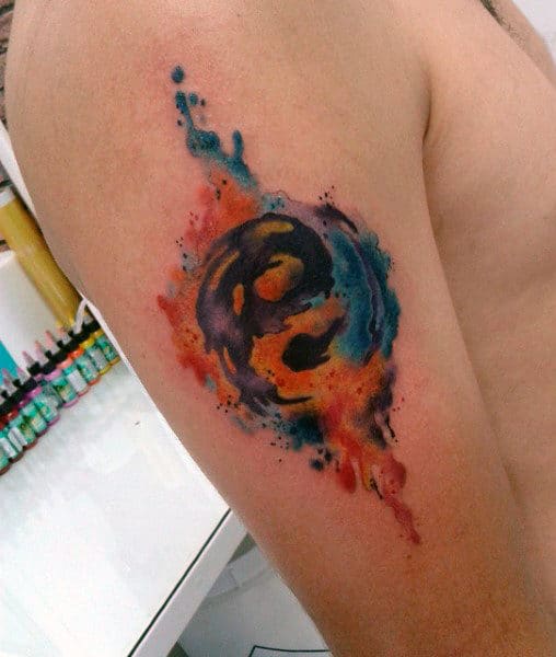 Watercolor Mens Yin Yang Tattoo Ideas On Arm