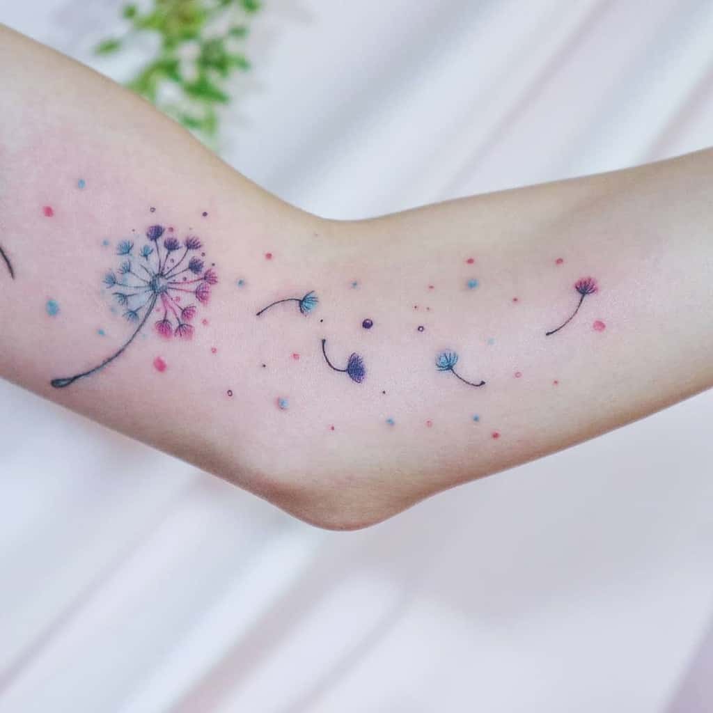 watercolor minimalist dandelion tattoo