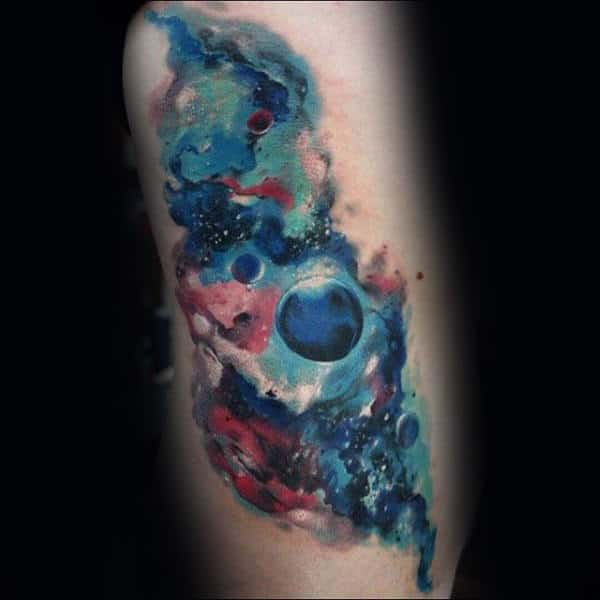 Watercolor Outer Space Tattoo Of Sky On Mans Rib Cage Side