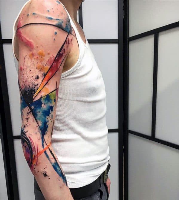 Watercolor Paint Splatter Artsy Mens Full Arm Tattoo Ideas