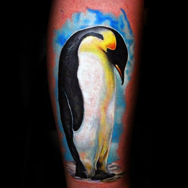 Watercolor Realistic Guys Penguin Forearm Tattoos