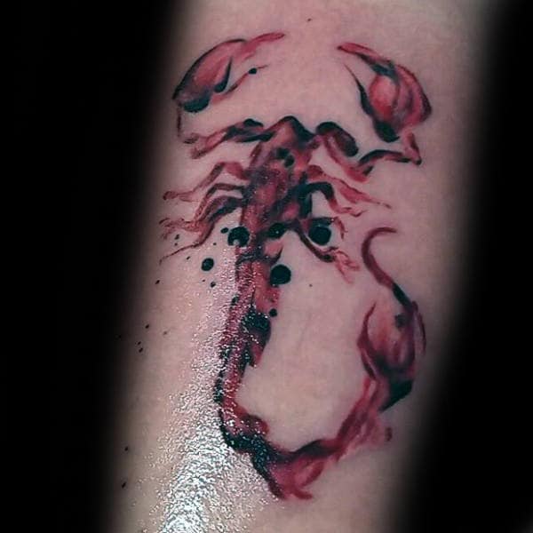 Watercolor Scorpio Mens Forearm Tattoo With Red And Black Ink