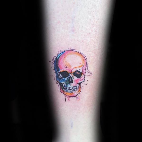Watercolor Skull Quarter Sized Tattoo Ideas On Guys