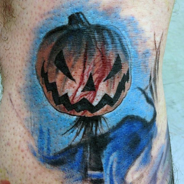 Watercolor Small Evil Pumpkin Tattoos For Men