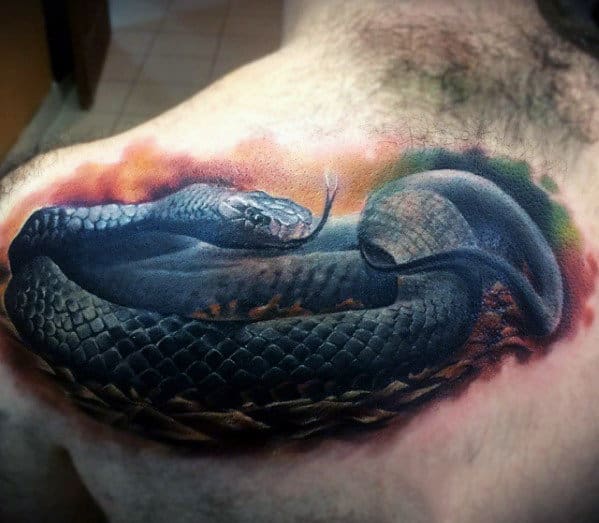 Watercolor Snake 3d Mens Back Of Shoulder Tattoo