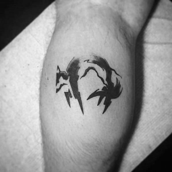 Watercolor Symbol Fox Leg Calf Metal Gear Male Tattoos