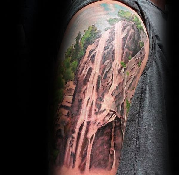 Waterfall Nature Guys Half Sleeve Tattoo