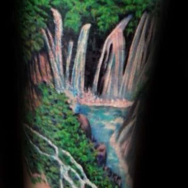 Waterfall Streams Mens Sleeve Tattoo Design On Arm
