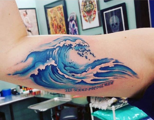 Wave Curl Bicep Tattoo Men