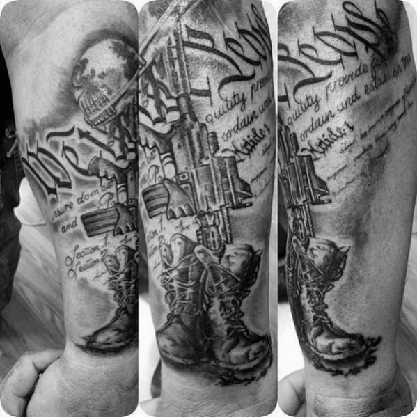 We The People Fallen Soldier Mens Outer Forearm Tattoo