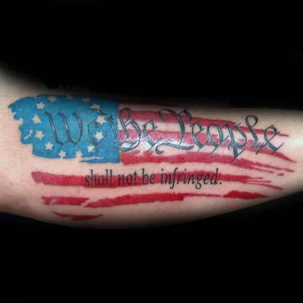 We The People Shall Not Be Infringed Red And Blue Ink Tattoos For Men