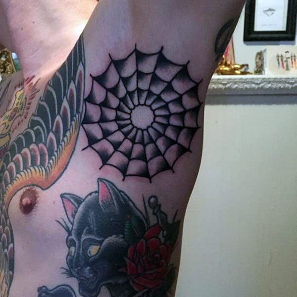 Webbed Spiral Design Tattoo On Armpits For Men