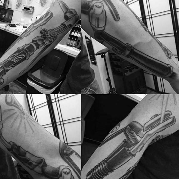Welding Torch Guys Outer Forearm Tattoo