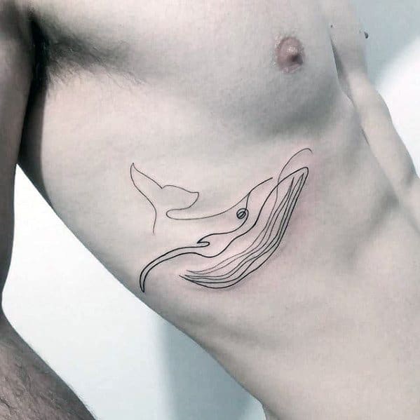 Whale Simple Line Mens Rib Cage Side Tattoo