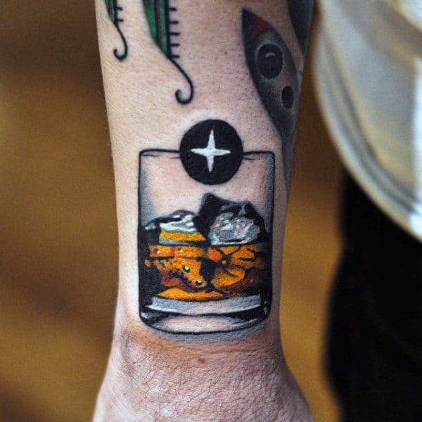 Whiskey Glass Amazing Mens Wrist Tattoos